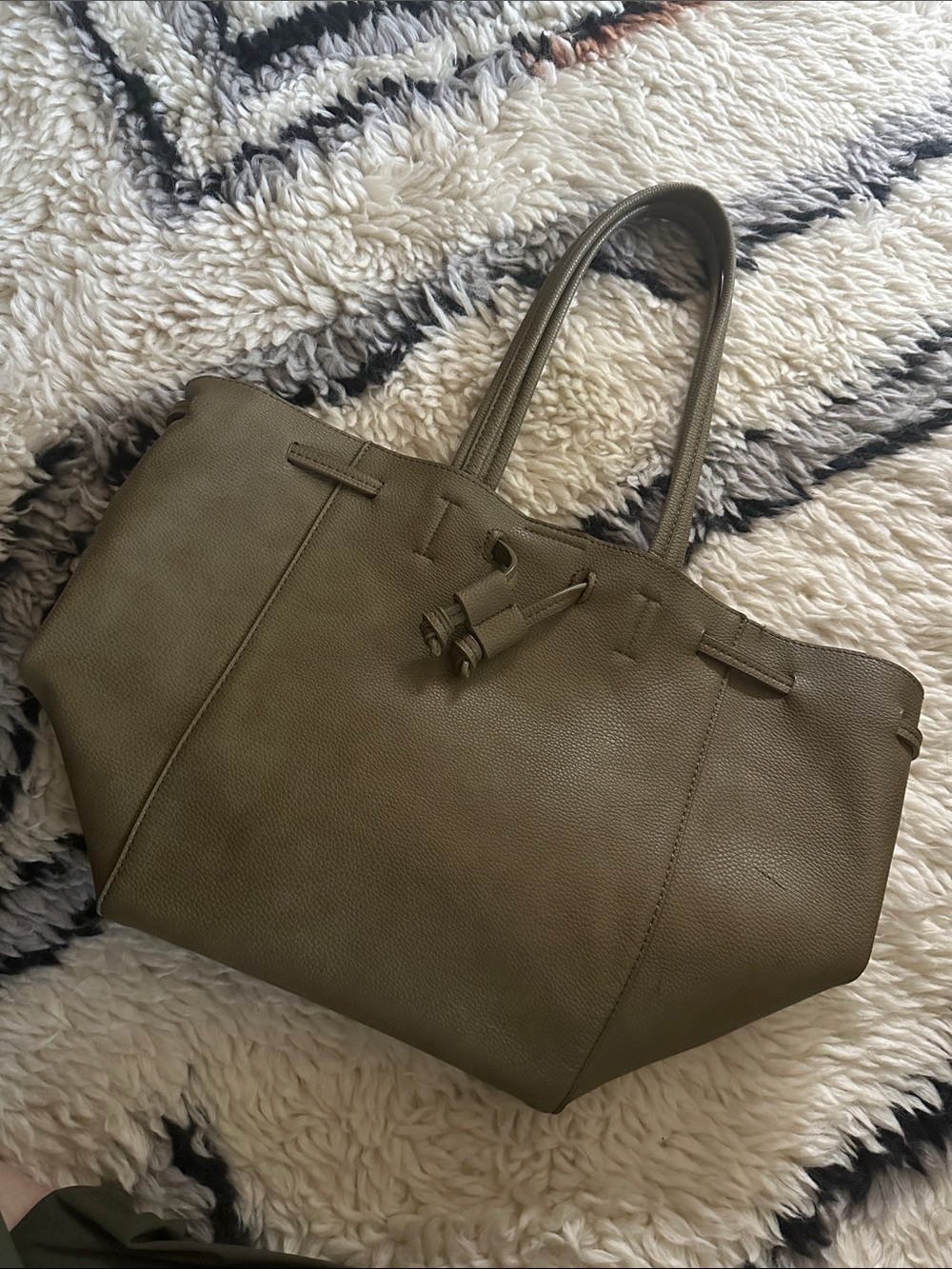 Anthro Olive Green Faux Leather Tote Bag - Classic Women's Handbag